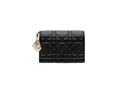 Dior Lady Dior Cannage Lambskin Compact Wallet "Black"