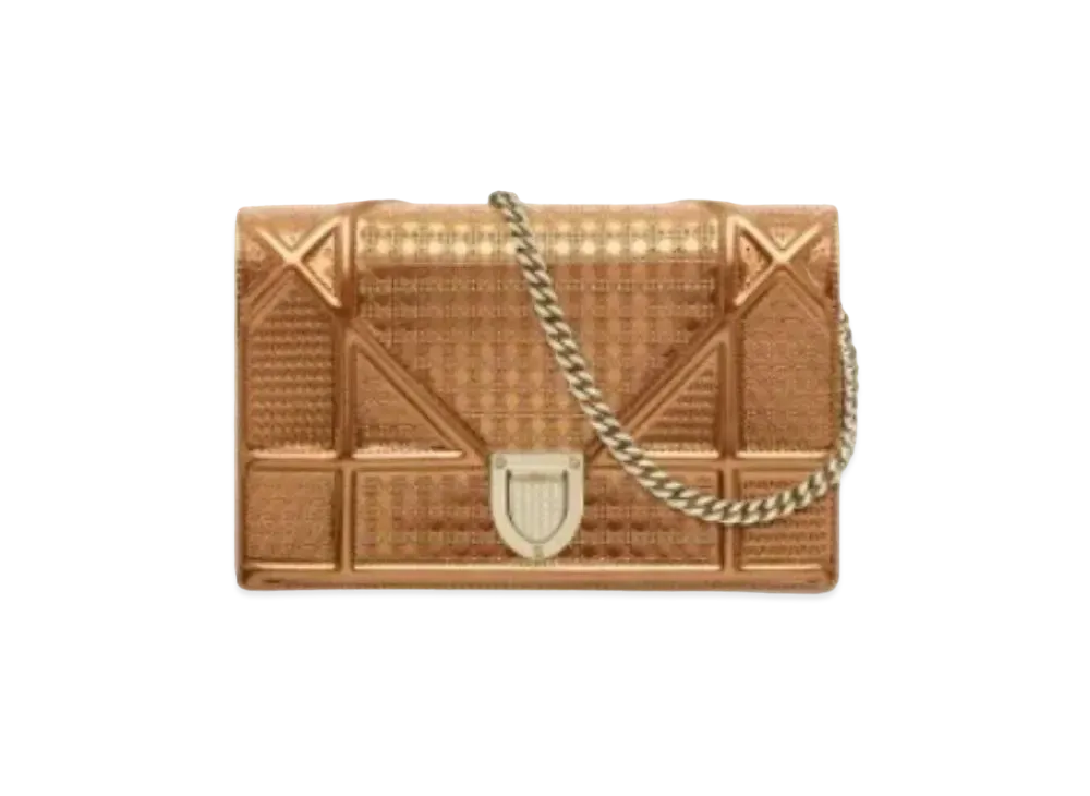 Dior Mini Cannage Pattern Curfskin Wallet "Metallic Orange"