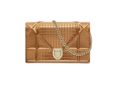 Dior Mini Cannage Pattern Curfskin Wallet "Metallic Orange"