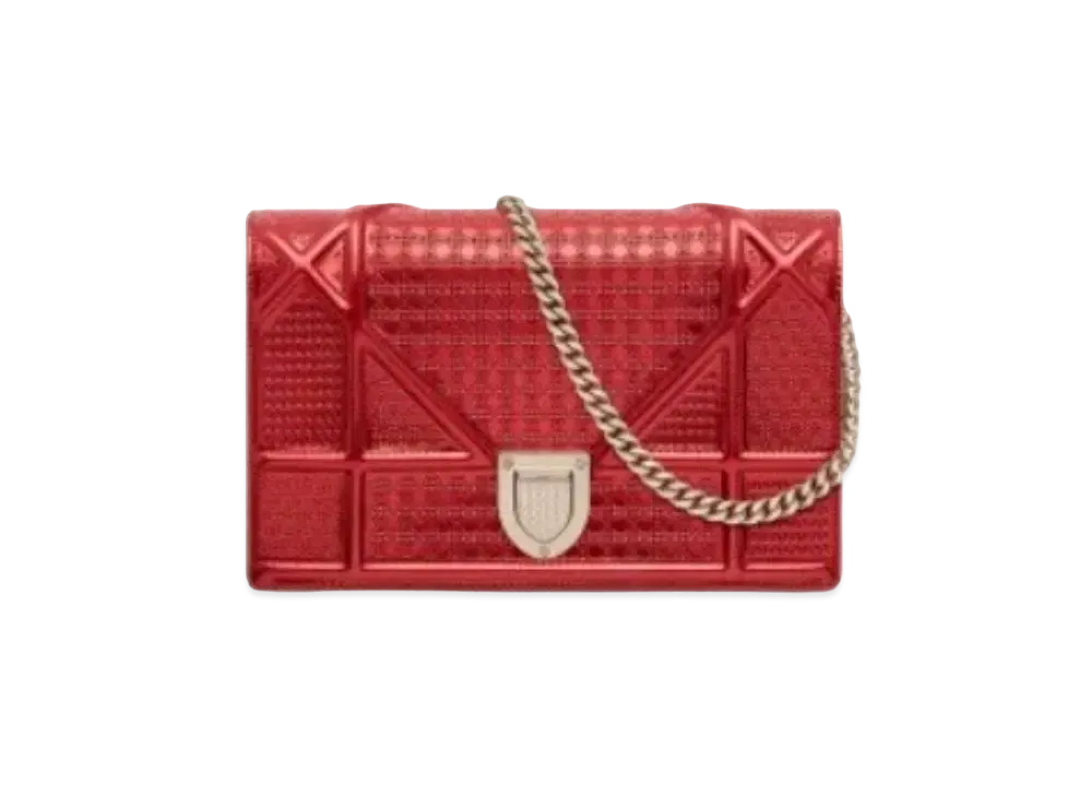 Dior Mini Cannage Pattern Curfskin Wallet "Metallic Red"