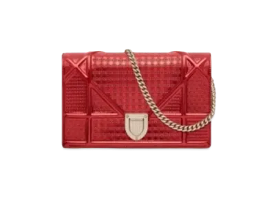 Dior Mini Cannage Pattern Curfskin Wallet "Metallic Red"