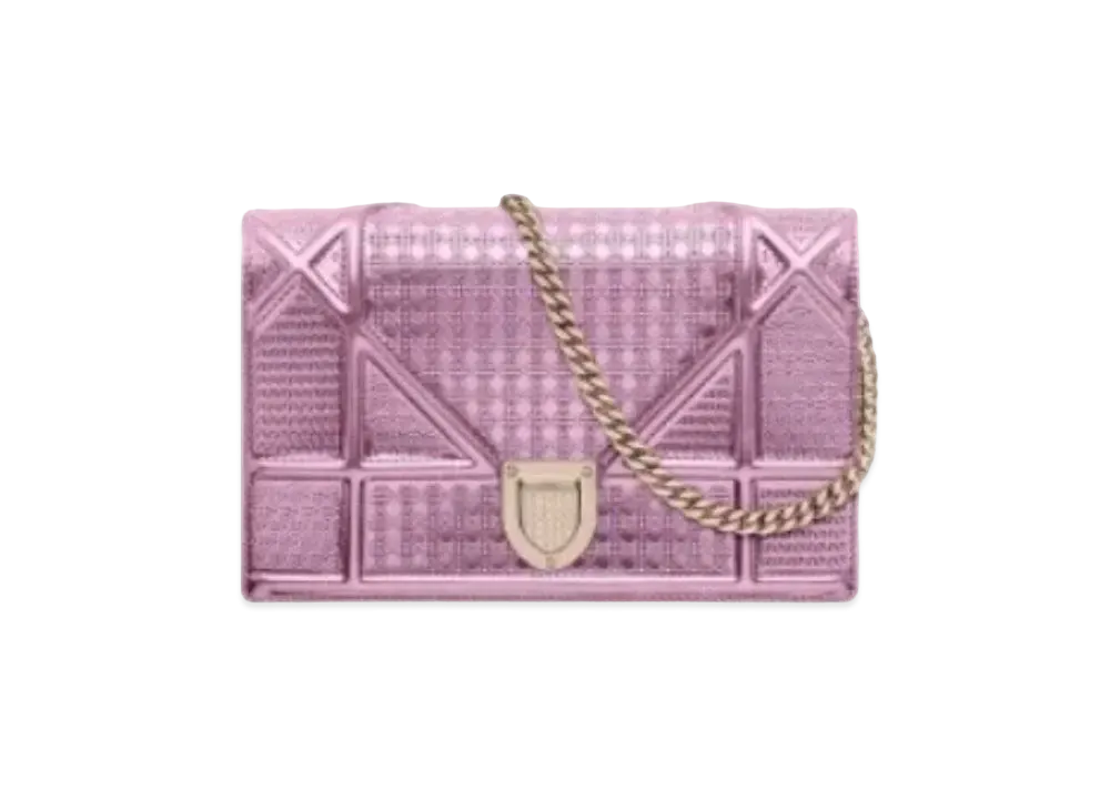 Dior Microcanage Mini Cannage Pattern Curfskin Wallet "Metallic Pink"