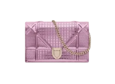 Dior Microcanage Mini Cannage Pattern Curfskin Wallet "Metallic Pink"
