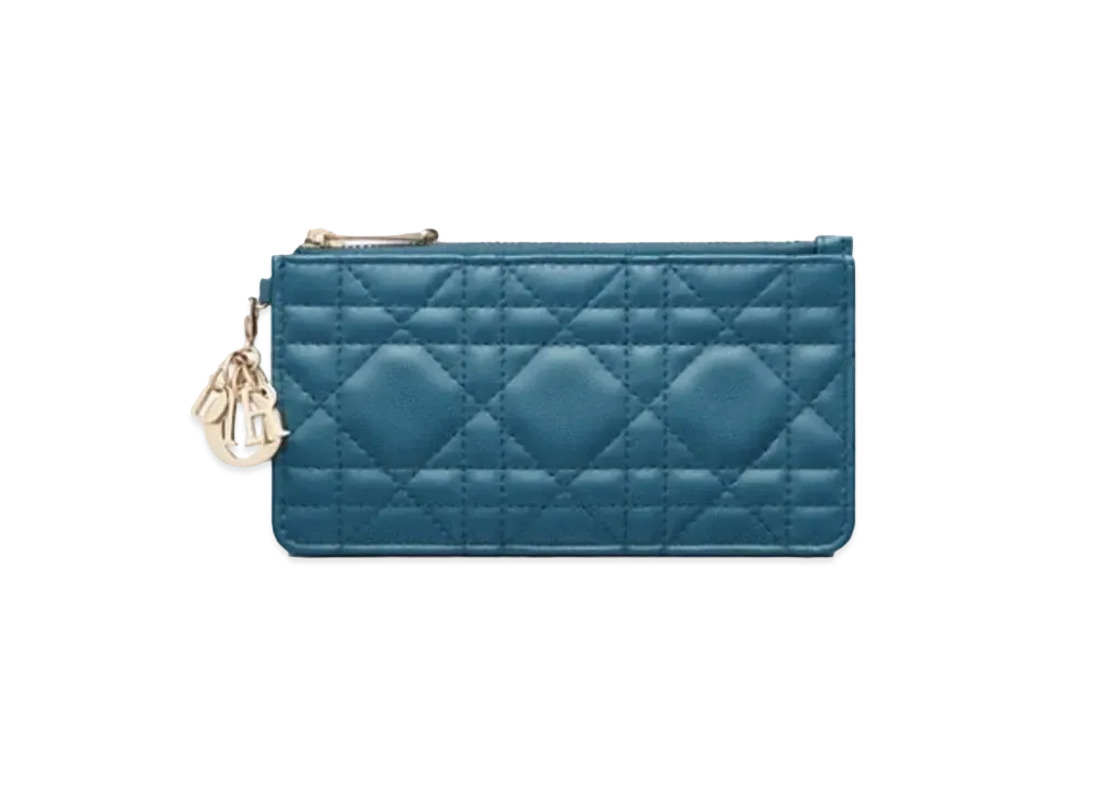 Dior Small Lady Dior Zipped Card Holder "Blue"