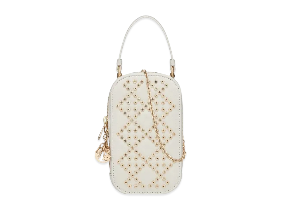 Dior Lady Phone Holder Cannage Lambskin with Star Motif "Latte"