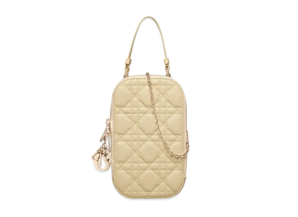 Dior Lady Phone Holder Cannage Lambskin "Pale Yellow"