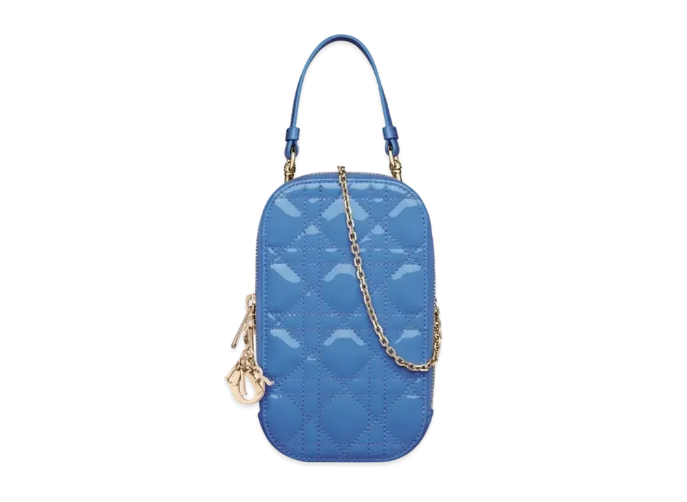 Dior Lady Phone Holder Patent Cannage Calfskin "Cornflower Blue"