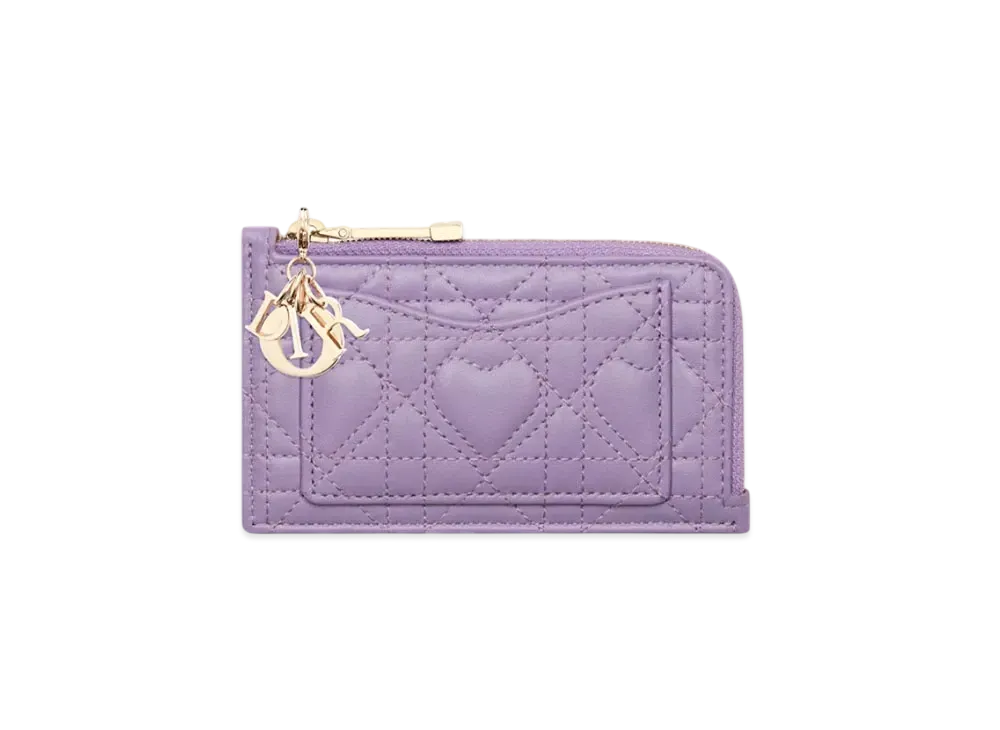 Dior Lady Dior Cosmos Zip Card Holder Heart Cannage Lambskin Japan Exclusive "Lilac"