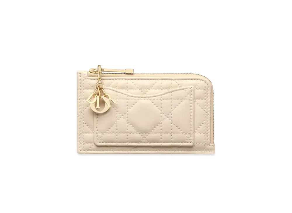 Dior Lady Dior Cosmos Zip Card Holder Cannage Calfskin Japan Exclusive "Pail Gold"