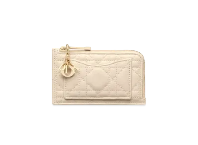 Dior Lady Dior Cosmos Zip Card Holder Cannage Calfskin Japan Exclusive "Pail Gold"