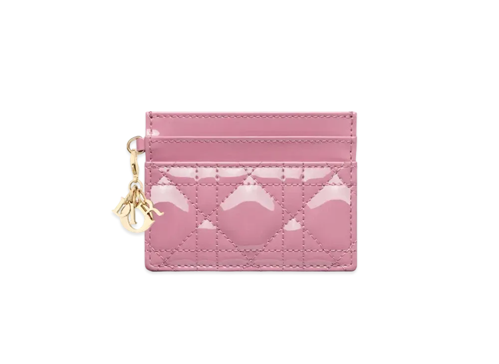 Dior Lady Dior Freesia Card Holder Patent Cannage Calfskin "Hydrangea Pink"
