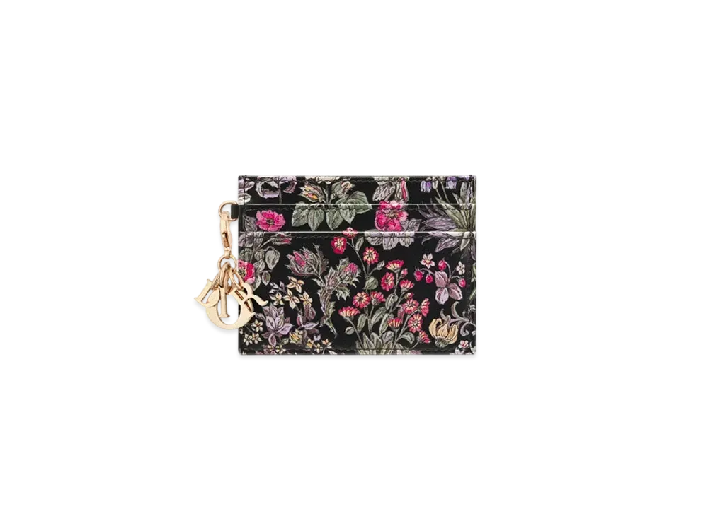Dior Lady Dior Freesia Card Holder Calfskin Printed with Millefiori Motif "Black/Multicolor"