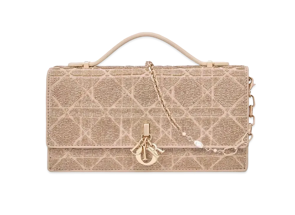 Dior Miss Dior Mini Bag Cannage Cotton Micropearl Embroidery "Caramel Beige"