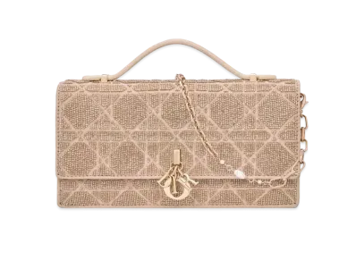 Dior Miss Dior Mini Bag Cannage Cotton Micropearl Embroidery "Caramel Beige"