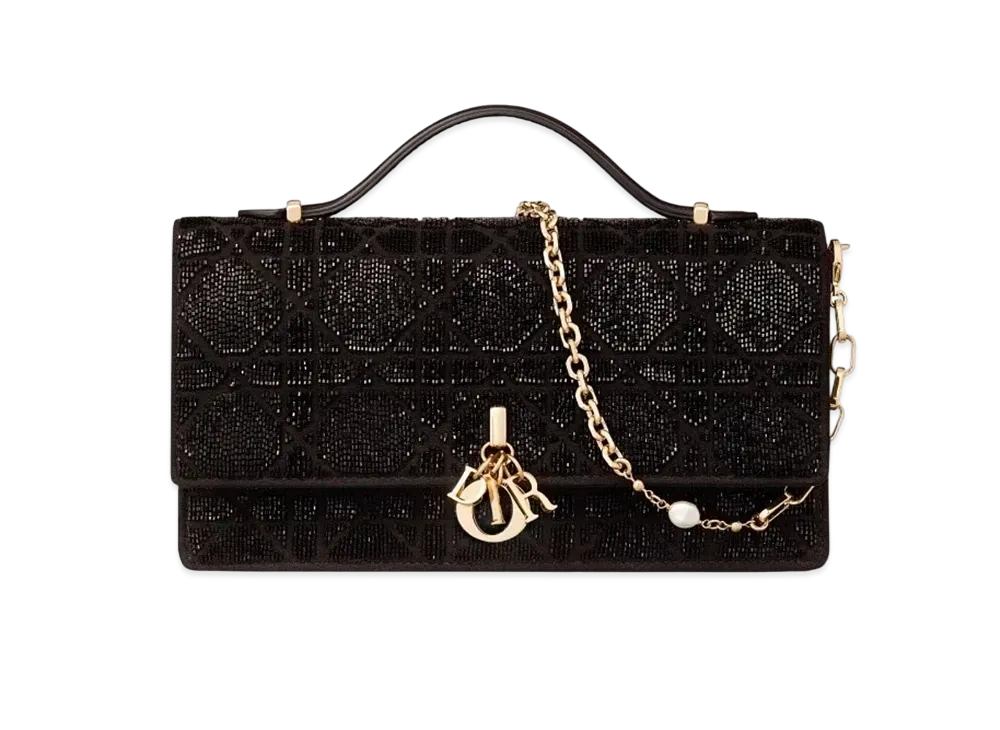 Dior Miss Dior Mini Bag Cannage Cotton Micropearl Embroidery "Black"