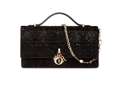 Dior Miss Dior Mini Bag Cannage Cotton Micropearl Embroidery "Black"