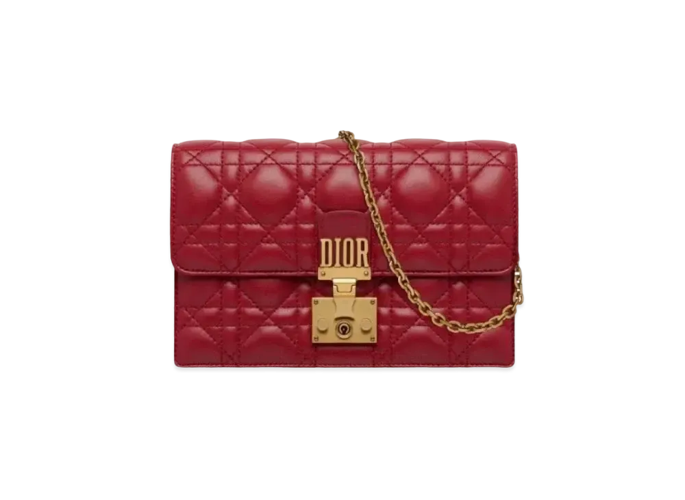 Dior Cannage Pattern Lambskin Wallet On Chain Wallet "Red"