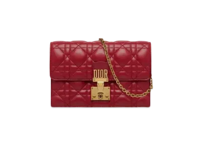 Dior Cannage Pattern Lambskin Wallet On Chain Wallet "Red"