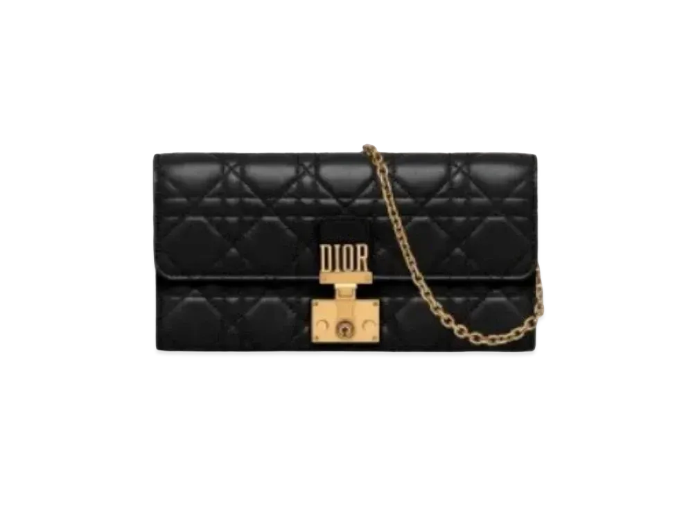 Dior Cannage Pattern Lambskin Crois Elele Wallet "Black"