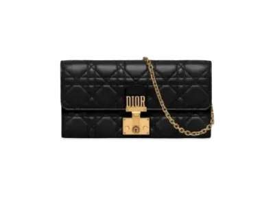 Dior Cannage Pattern Lambskin Crois Elele Wallet "Black"