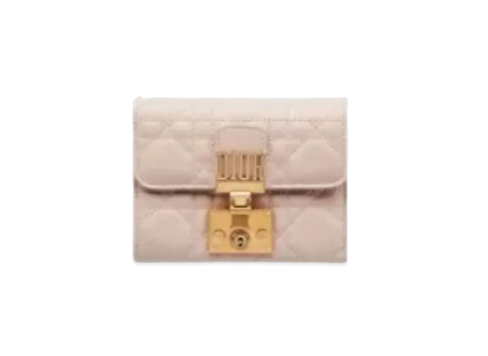 Dior Cannage Pattern Lambskin Compact Wallet "Soft Pink"