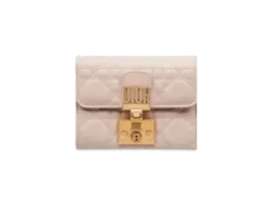 Dior Cannage Pattern Lambskin Compact Wallet "Soft Pink"
