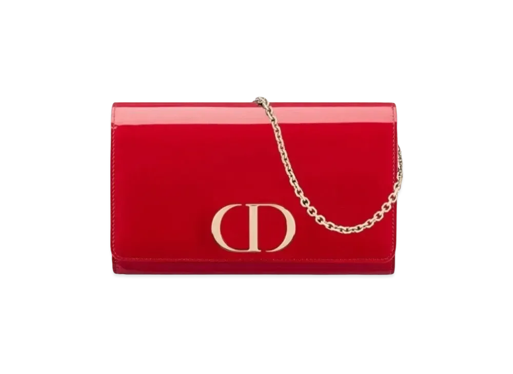 Dior Patent Leather 30 Montenyu Chain Wallet "Cherry Red"