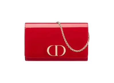 Dior Patent Leather 30 Montenyu Chain Wallet "Cherry Red"