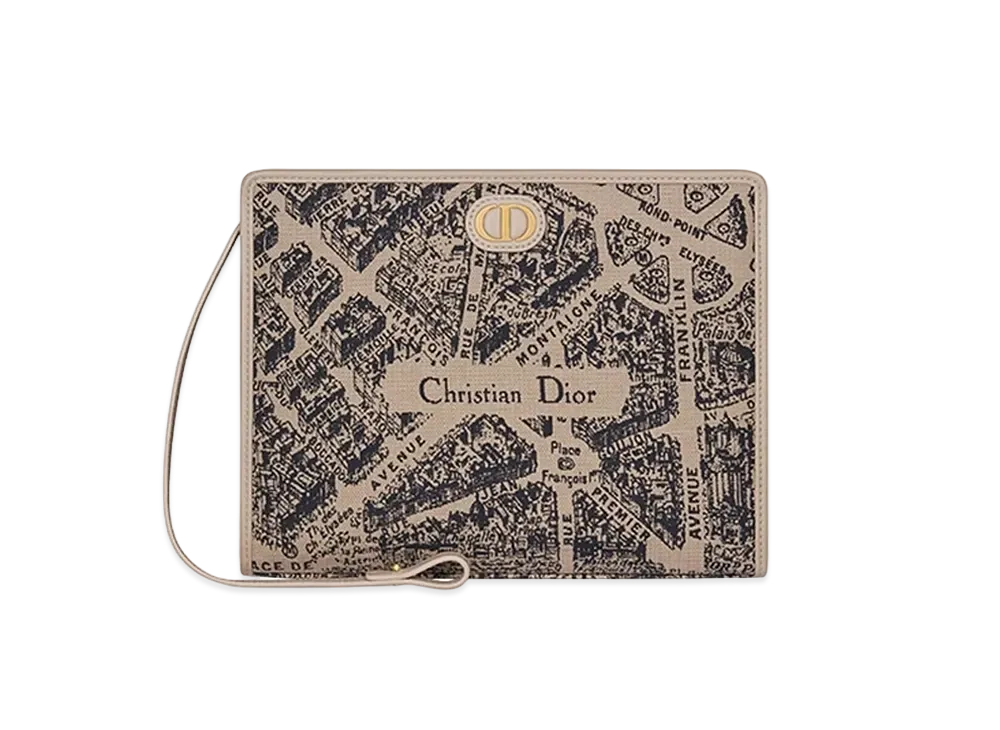 Dior 30 Montaigne Medium Pouch Plan Paris Jacquard "Beige/Black"
