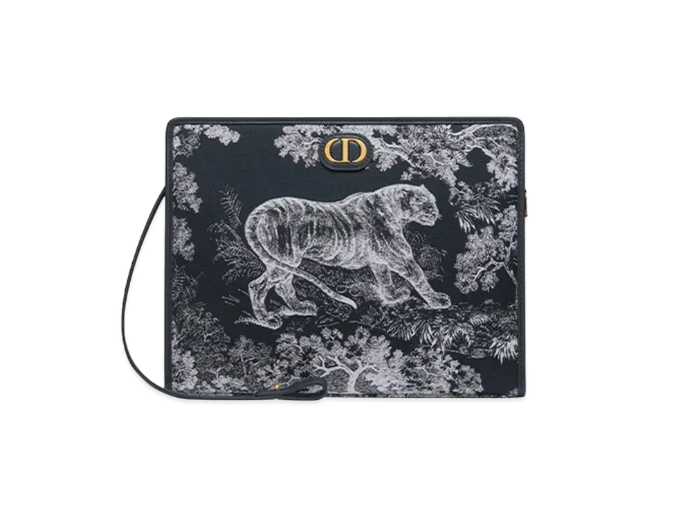 Dior 30 Montaigne Medium Pouch Reverse Jacquard "White/Blue"