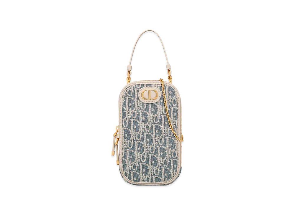 Dior 30 Montaigne Cigale Mini Bag Dior Oblique Chambray with Raffia Effect and Smooth Calfskin "Blue/Light Biscuit"