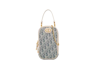 Dior 30 Montaigne Cigale Mini Bag Dior Oblique Chambray with Raffia Effect and Smooth Calfskin "Blue/Light Biscuit"
