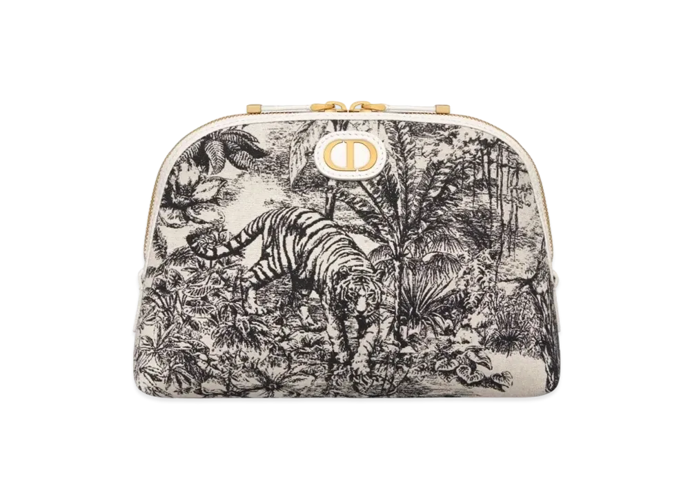 Dior 30 Montaigne Beauty Pouch Canvas Toile De Jouy Voyage Print "White/Black"