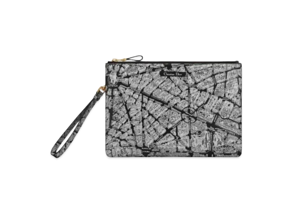 Dior Map Large Daily Pouch Plan De Paris Print Calfskin "Black/White"