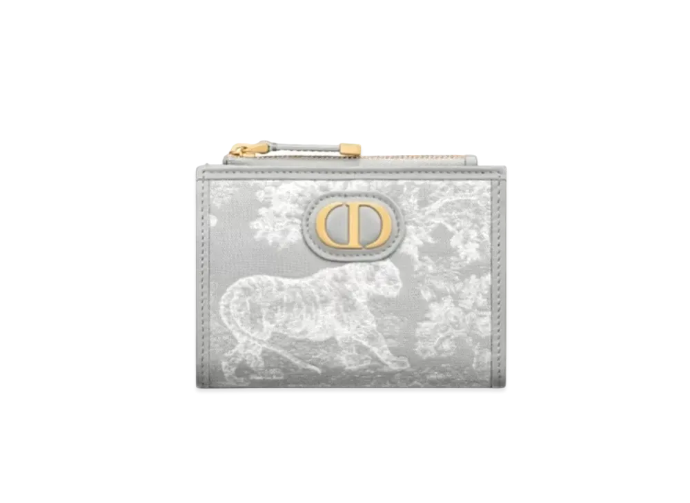 Dior 30 Montaigne Dahlia Wallet Toile de Jouy Reverse Jacquard "Gray"