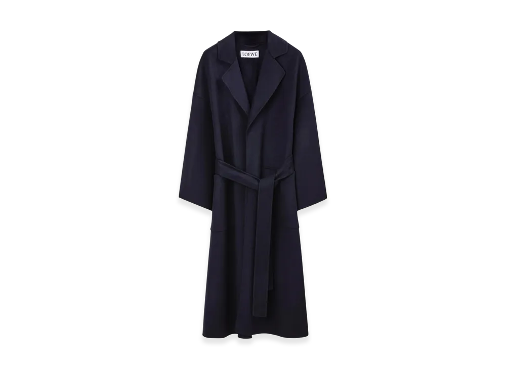 LOEWE Women's Oversize Belted Coat in Wool and Cashmere "Navy Blue"