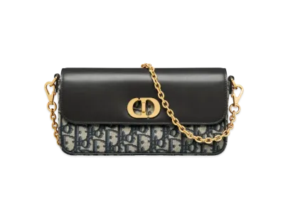 Dior 30 Montaigne Avenue East-West Double Carry Mini Bag Oblique Jacquard and Smooth Calfskin "Blue"