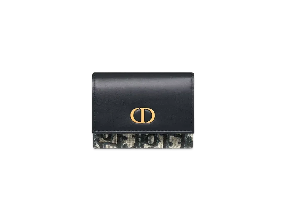 Dior 30 Montaigne Trifold Wallet Dior Oblique Jacquard and Smooth Calfskin "Blue"
