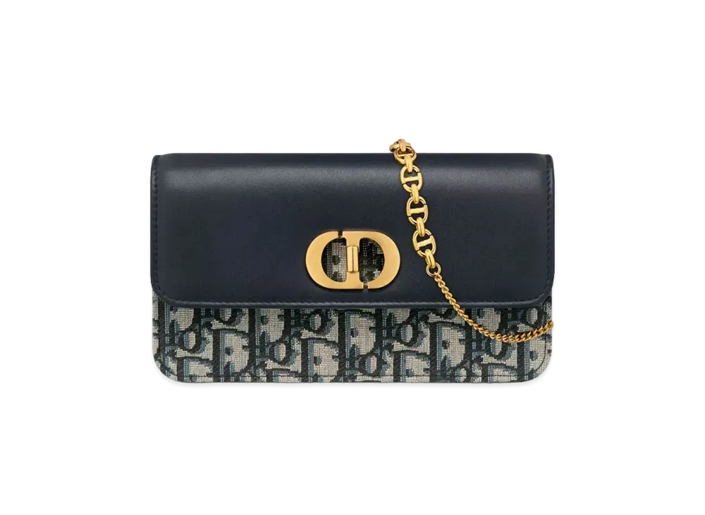 Dior Miss Caro Pouch with Chain Dior Oblique Jacquard and Smooth Calfskin "Blue"