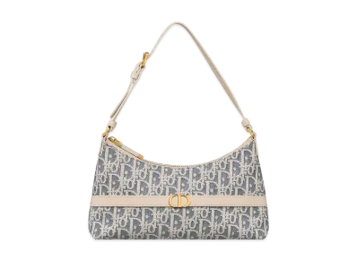 Dior 30 Montaigne Cigale Mini Bag Dior Oblique Chambray with Raffia Effect and Smooth Calfskin "Blue/Light Biscuit"