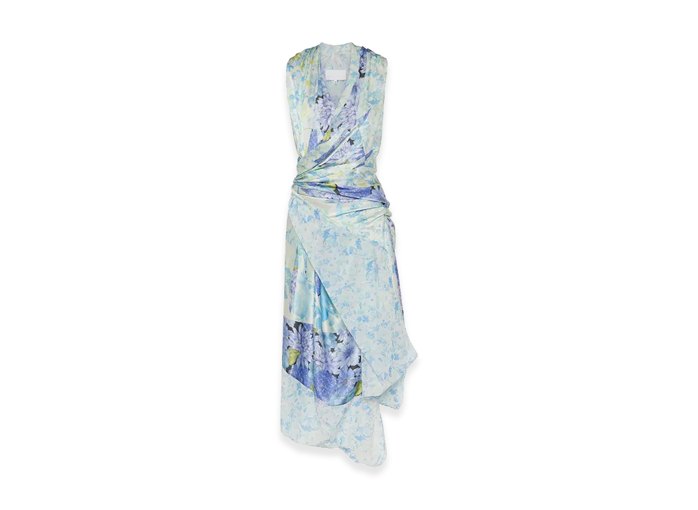 Maison Margiela Women's Silk Wrap Dress "Light Blue/Floral"