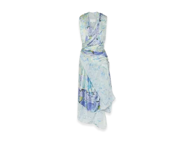 Maison Margiela Women's Silk Wrap Dress "Light Blue/Floral"