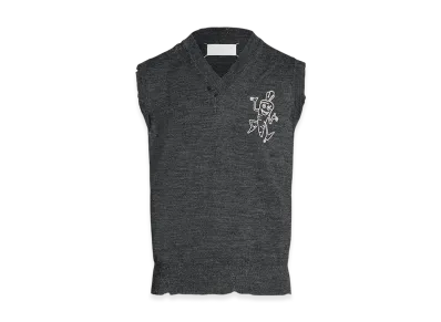 Maison Margiela Women's Embroidered Wool Vest "Dark Grey"