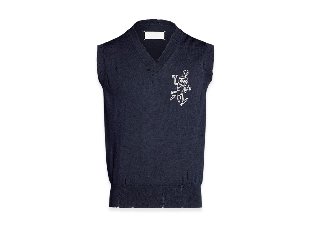 Maison Margiela Women's Embroidered Wool Vest "Navy"