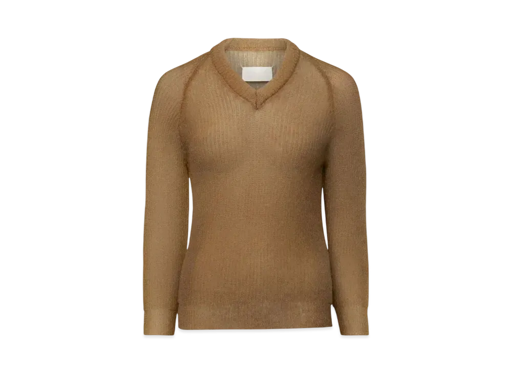 Maison Margiela Women's Translucent Knit V-Neck Top "Light Brown"