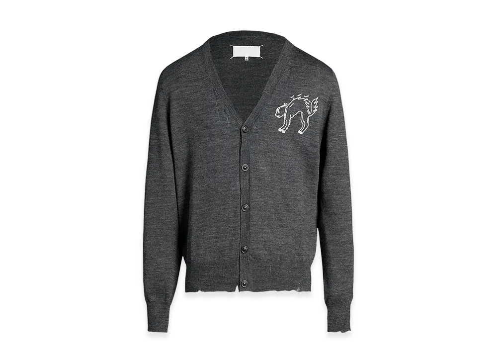 Maison Margiela Women's Embroidered Wool Cardigan "Dark Grey"