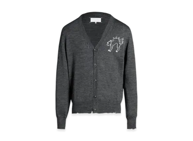 Maison Margiela Women's Embroidered Wool Cardigan "Dark Grey"