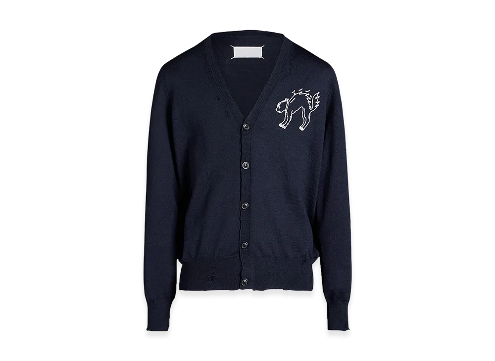 Maison Margiela Women's Embroidered Wool Cardigan "Navy"