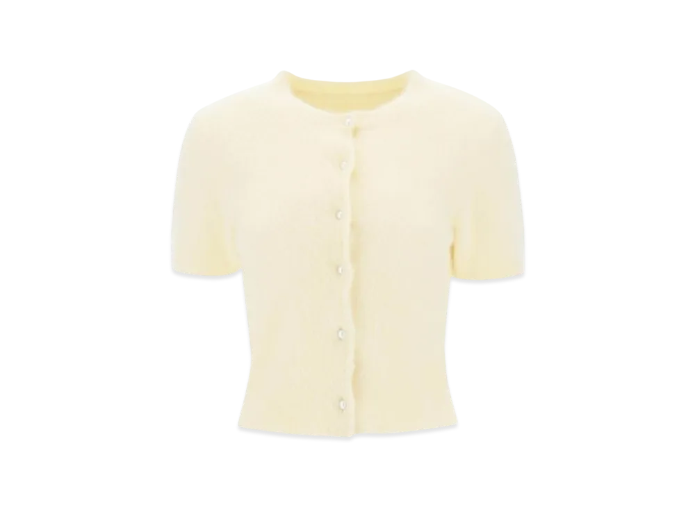Maison Margiela Women's Short Sleeve Cropped Knit Cardigan "Lemon"