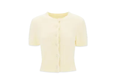 Maison Margiela Women's Short Sleeve Cropped Knit Cardigan "Lemon"